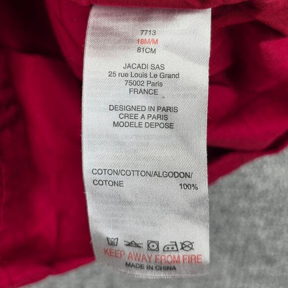 JACADI PARIS RED VELVET BABY DRESS – SIZE 18M – BOW WAIST – 100% COTTON - Picture 6 of 9